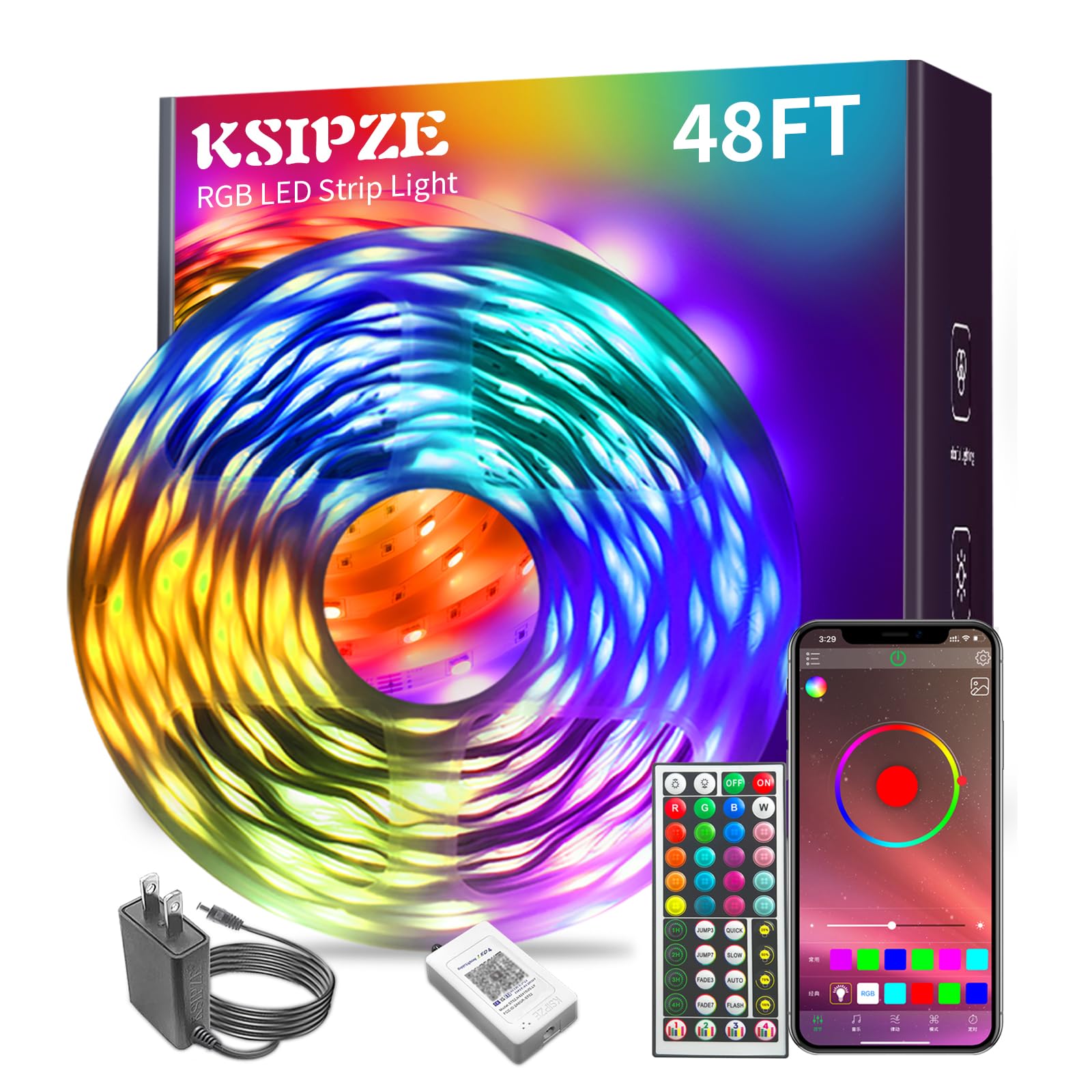 KSIPZE 100ft Led Strip Lights RGB Music Sync Color Changing Led Lights with Smart App Control Remote Led Lights for Bedroom Room Lighting Flexible Home Décor