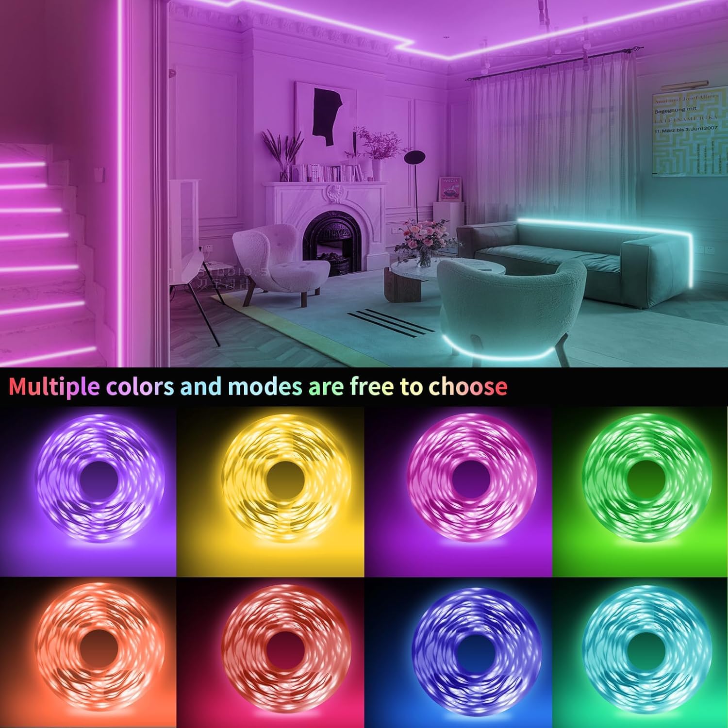 KSIPZE 100ft Led Strip Lights RGB Music Sync Color Changing Led Lights with Smart App Control Remote Led Lights for Bedroom Room Lighting Flexible Home Décor