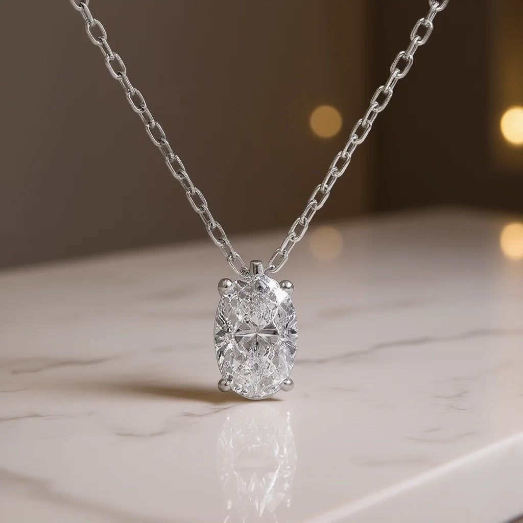 XL1387 White Gold Oval Cut Diamond Necklace Natural D Color for Certified Women's Classic Engagement Jewelry
