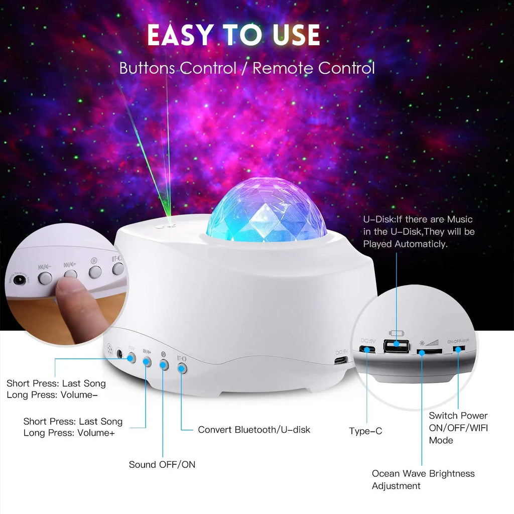 Premium APP Remote Voice Control Ocean Wave Led Star Projector Night Lamp Light, Lamp Night Led Lamp Light