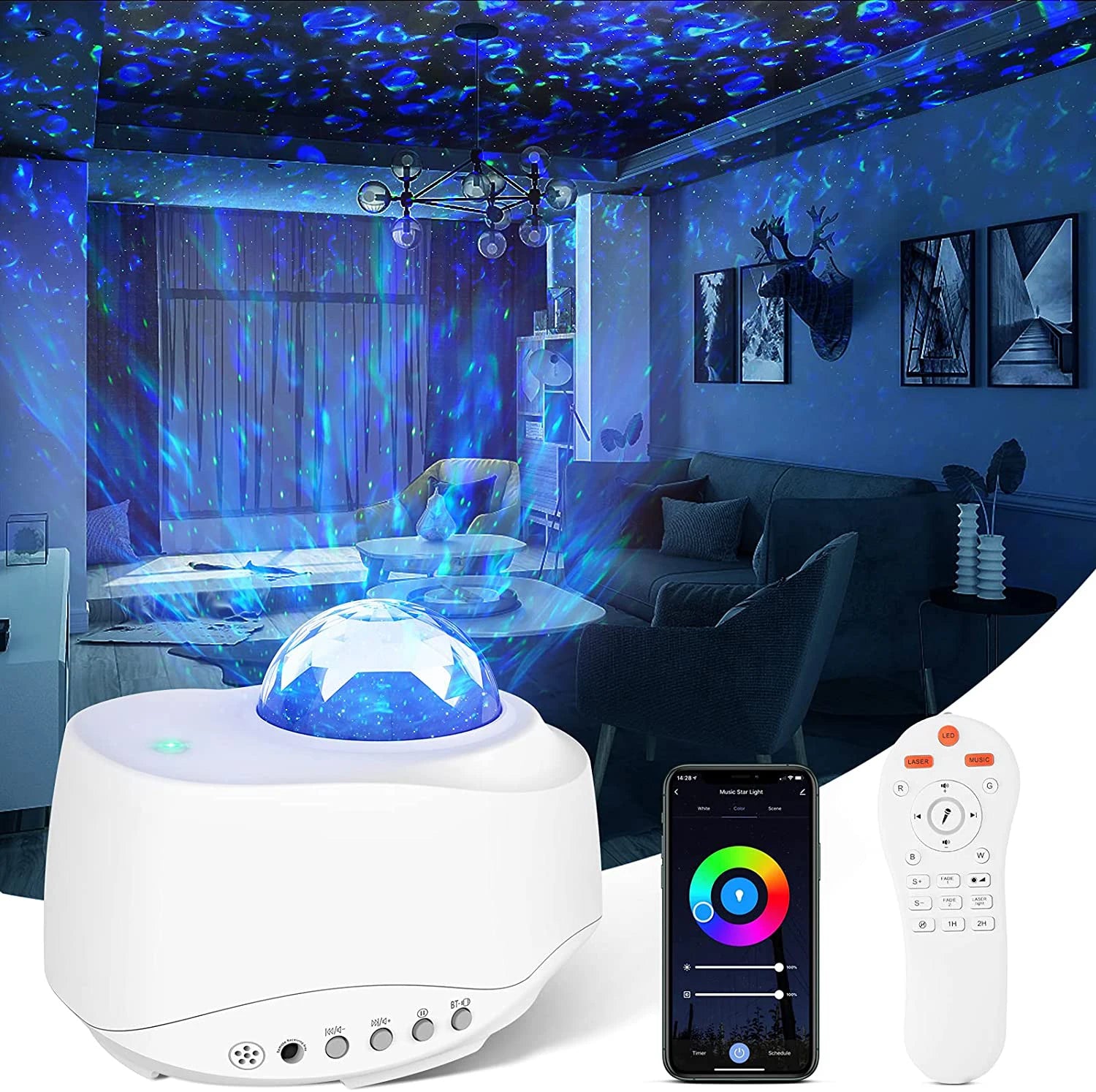 Premium APP Remote Voice Control Ocean Wave Led Star Projector Night Lamp Light, Lamp Night Led Lamp Light