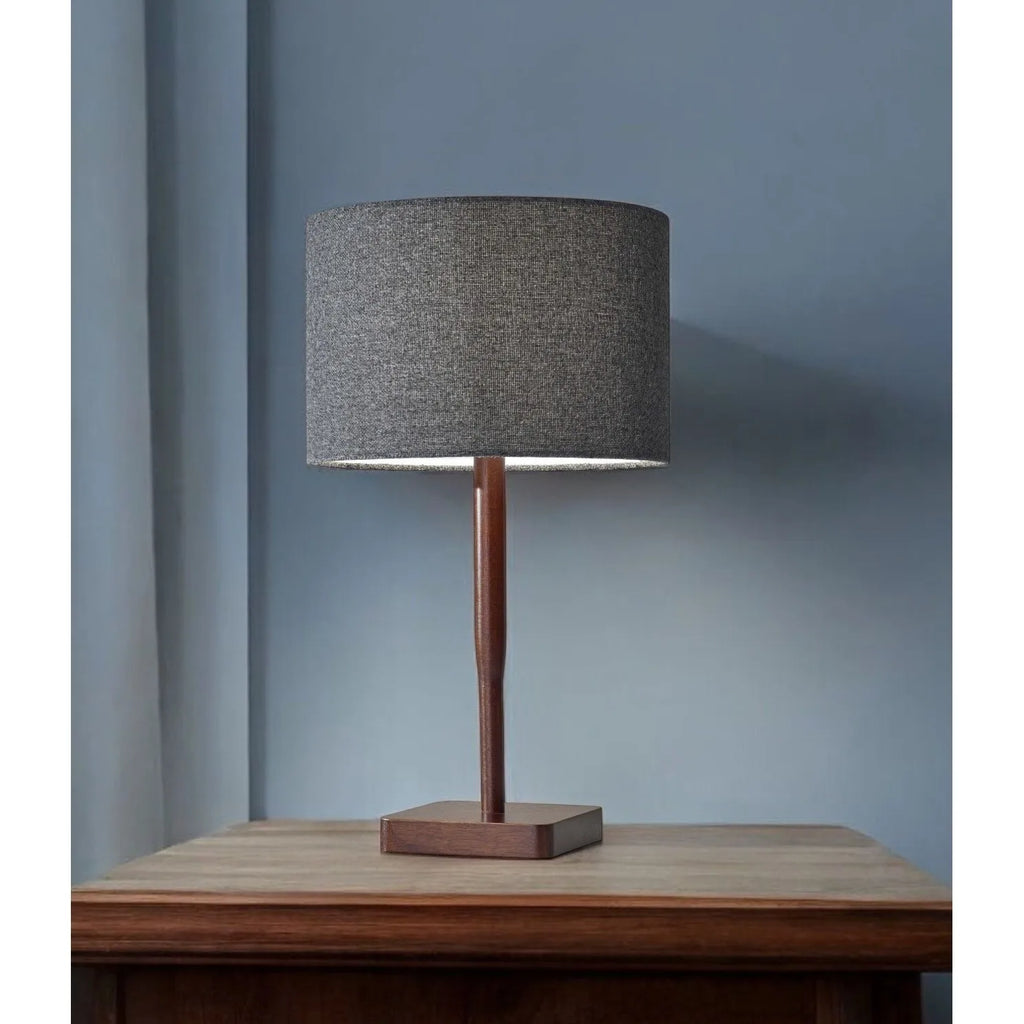 HMS Modern Walnut Wood Finish Table Lamp Cozy Cabin Ambient Light Iron Body LED Simple Battery for Office Home Decoration