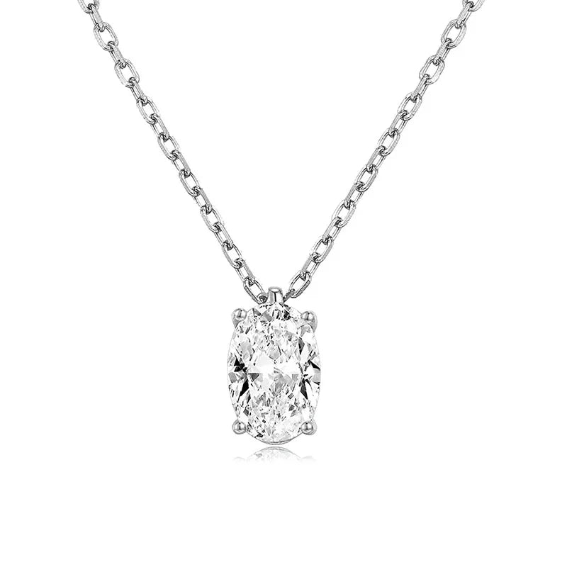 XL1387 White Gold Oval Cut Diamond Necklace Natural D Color for Certified Women's Classic Engagement Jewelry