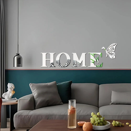 3D Mirror "HOME" Wall Sticker – Entrance Decoration