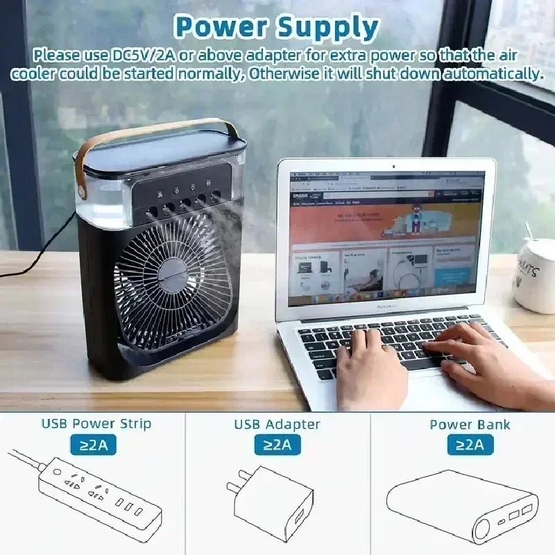 Household Portable Cooling Air Cooler3-in-1Multifunctional Mini Fan Humidifier LED Night Light Personal Air Conditioner for Dorm