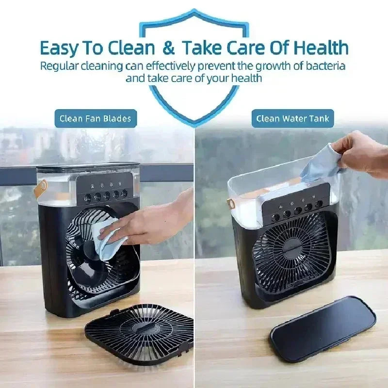 Household Portable Cooling Air Cooler3-in-1Multifunctional Mini Fan Humidifier LED Night Light Personal Air Conditioner for Dorm