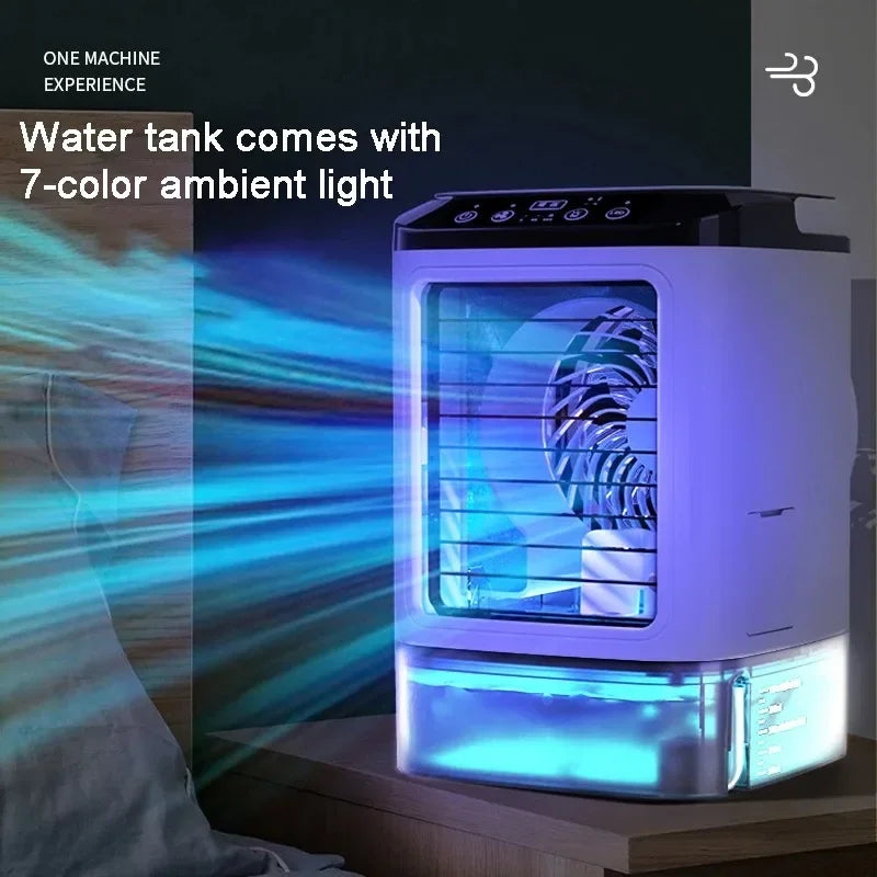 Portable Home Air Conditioner, Desk Fan with Dual Ultrasonic Atomization, 3 Speeds, Quiet, with Night Light，Desktop air conditio