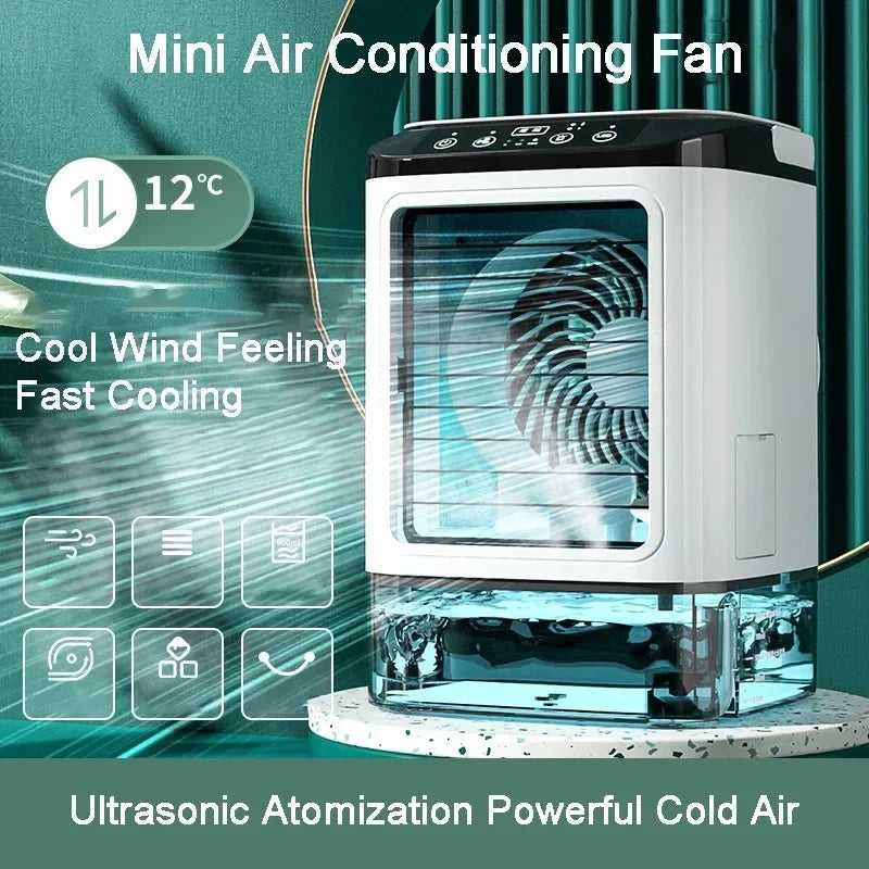 Portable Home Air Conditioner, Desk Fan with Dual Ultrasonic Atomization, 3 Speeds, Quiet, with Night Light，Desktop air conditio