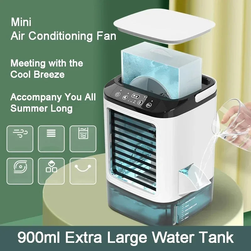 Portable Home Air Conditioner, Desk Fan with Dual Ultrasonic Atomization, 3 Speeds, Quiet, with Night Light，Desktop air conditio