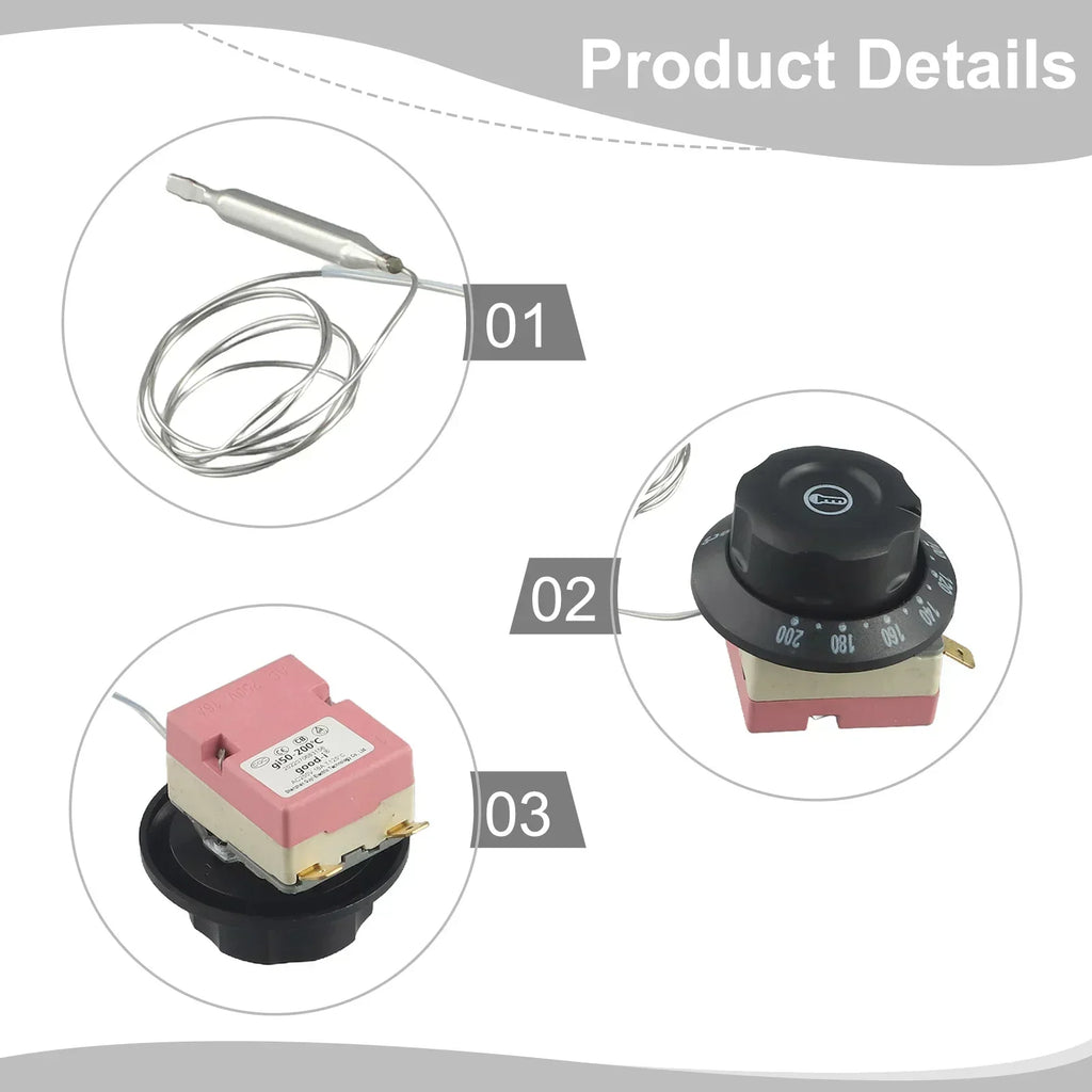 Controller Switch Oven Thermostat 60-200℃ Adjustable Temperature Electric Kitchen Home Appliance Set Metal Plastic High Quality