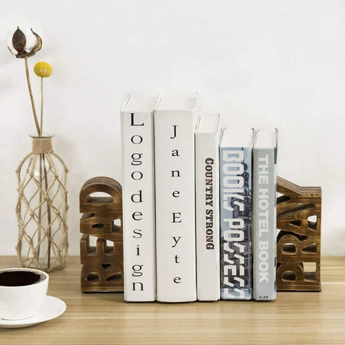 Rustic Burnt Brown Wood Tabletop " Read & Pray " Decorative Bookends, Set of 2