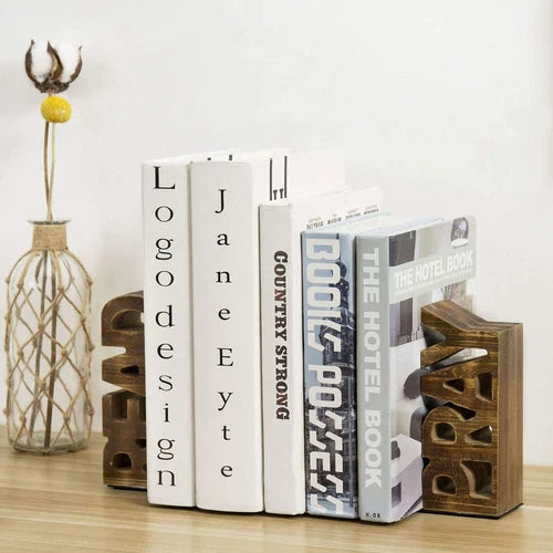 Rustic Burnt Brown Wood Tabletop " Read & Pray " Decorative Bookends, Set of 2