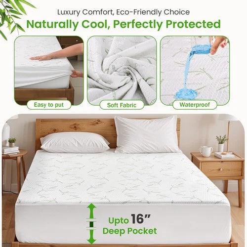 Bamboo Mattress Protector Hypoallergenic & Breathable Waterproof Mattress Cover