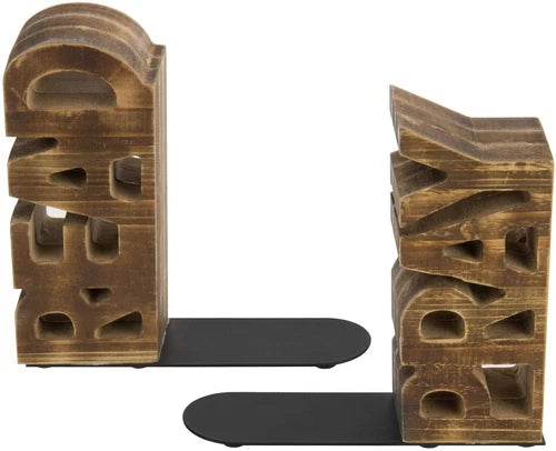 Rustic Burnt Brown Wood Tabletop " Read & Pray " Decorative Bookends, Set of 2