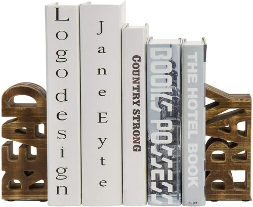Rustic Burnt Brown Wood Tabletop " Read & Pray " Decorative Bookends, Set of 2
